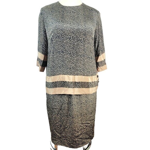 Vintage 70s Animal Print Set Women Plus 22 Black Gold Blouse Top Skirt Formal 2X - Picture 3 of 16